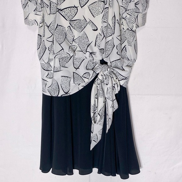 Vintage 90s Cream Black Print Modest Midi Dress M - Picture 5 of 13